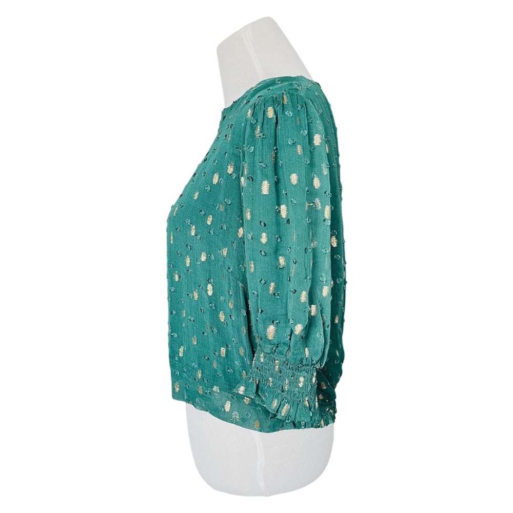 Boden Cropped Metallic Smocked Top Women’s 14 - Picture 4 of 7
